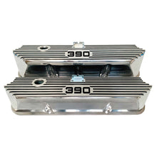Load image into Gallery viewer, ford fe 390 valve covers, tall, finned, polished, ansen usa, front view
