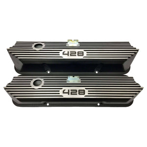 ansen valve covers, ford, fe 428, laser engraved, black powder coat, front view