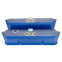 Load image into Gallery viewer, ford fe logo all fins valve covers, blue, ansen usa, front view