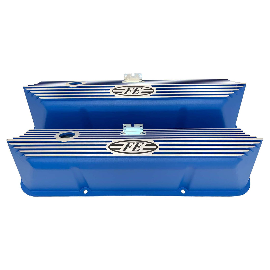 ford fe logo all fins valve covers, blue, ansen usa, front view