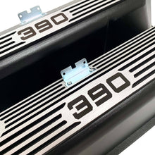 Load image into Gallery viewer, ford fe 390 valve covers, tall, finned, black, ansen usa, angled view