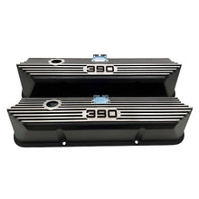 Load image into Gallery viewer, ford fe 390 valve covers, tall, finned, black, ansen usa, front view