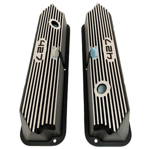 ansen valve covers, ford, fe 427, tall, laser engraved, black powder coat, top view