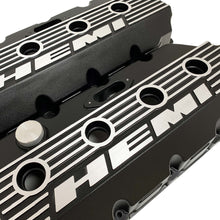 Load image into Gallery viewer, ansen valve covers, mopar 426 hemi finned black, angled view