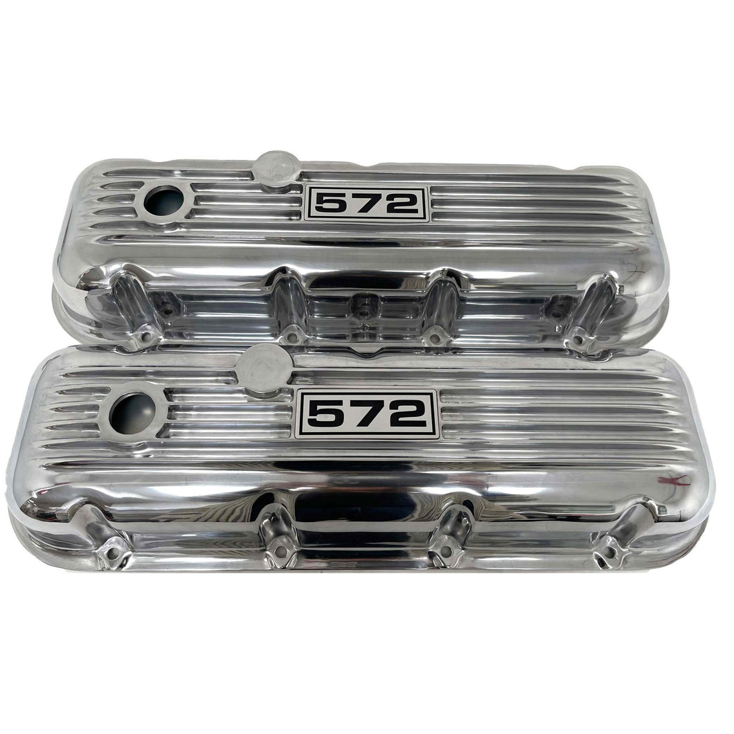 Big Block Chevy 572 Classic Finned, Polished Valve Covers