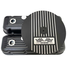Load image into Gallery viewer, 396 Big Block Chevy Classic Finned Valve Covers &amp; 13&quot; Air Cleaner Kit - Flag Logo - Black