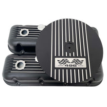 Load image into Gallery viewer, 496 Big Block Chevy Classic Finned Valve Covers &amp; 13&quot; Air Cleaner Kit - Flag Logo - Black