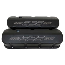 Load image into Gallery viewer, ansen custom engraving, big block chevy 396 super sport valve covers, laser engraved, black, front view