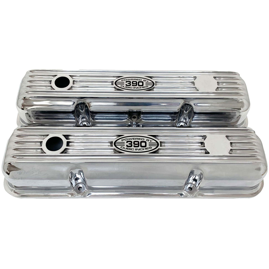 Ford FE 390 Valve Covers Short Finned (POWERED BY 390) Polished