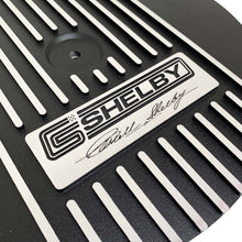 Load image into Gallery viewer, ansen custom engraving, ford carroll shelby signature air cleaner lid, black, close up view