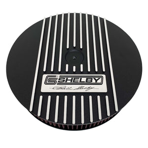 ansen custom engraving, ford carroll shelby signature air cleaner lid, black, front view