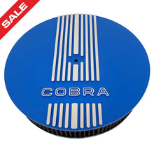 Load image into Gallery viewer, ansen custom engraving, ford shelby cobra, 13 inch, round air cleaner kit, blue, front view
