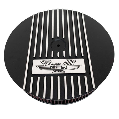 ansen custom engraving, ford fe 427 american eagle air cleaner kit 15 inch round, black, front view