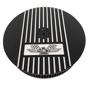ansen custom engraving, ford fe 427 american eagle air cleaner kit 15 inch round, black, front view