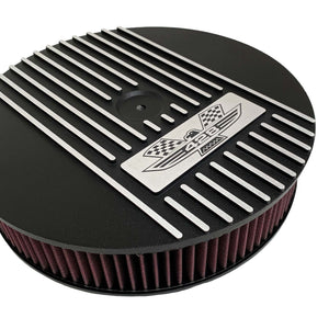 ansen custom engraving, ford fe 428 american eagle air cleaner kit 15 inch round, black, angled view