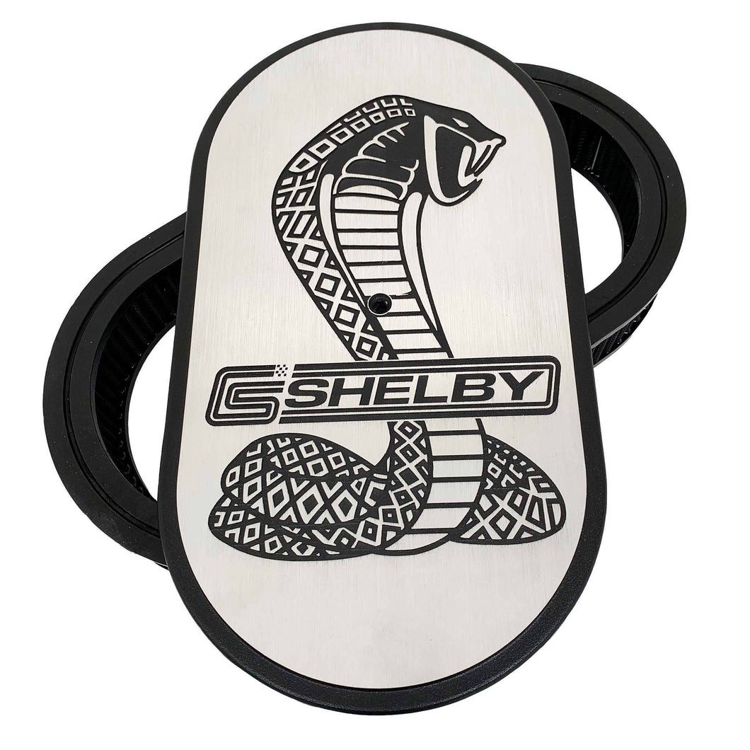 ansen custom engraving, ford shelby cobra logo air cleaner kit 15 inch oval, front view