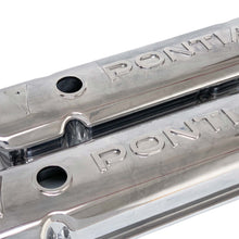 Load image into Gallery viewer, ansen valve covers, pontiac, raised letter logo, polished finish, angled view