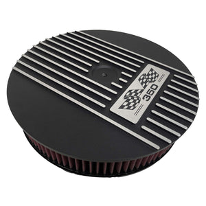 Small Block Chevy 350 Flag Logo - 13" Round Air Cleaner Kit - Black