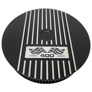 Small Block Chevy 400 Flag Logo - 13" Round Air Cleaner Kit - Black