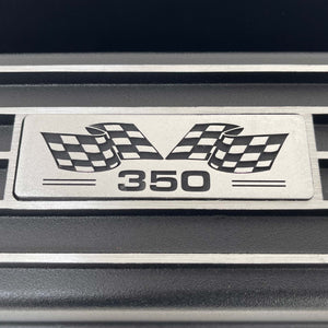 Small Block Chevy 350 Valve Covers, Flag Logo, Finned - Black
