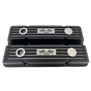 Small Block Chevy 350 Finned Valve Covers & 13" Round Air Cleaner Kit - Black