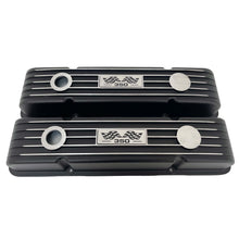 Load image into Gallery viewer, Small Block Chevy 350 Valve Covers, Flag Logo, Finned - Black