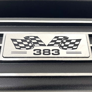 Small Block Chevy 383 Valve Covers, Flag Logo, Finned - Black