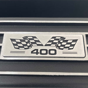 Small Block Chevy 400 Valve Covers, Flag Logo, Finned - Black