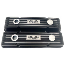 Load image into Gallery viewer, Small Block Chevy 400 Valve Covers, Flag Logo, Finned - Black