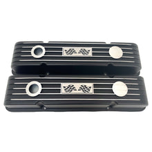 Load image into Gallery viewer, Small Block Chevy Valve Covers, Flag Logo, Finned - Black